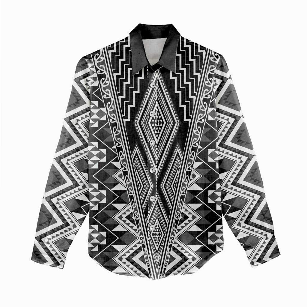 Aotearoa Tukutuku and Poutama Motif Classic Women Casual Shirt LT03 - Polynesian Pride