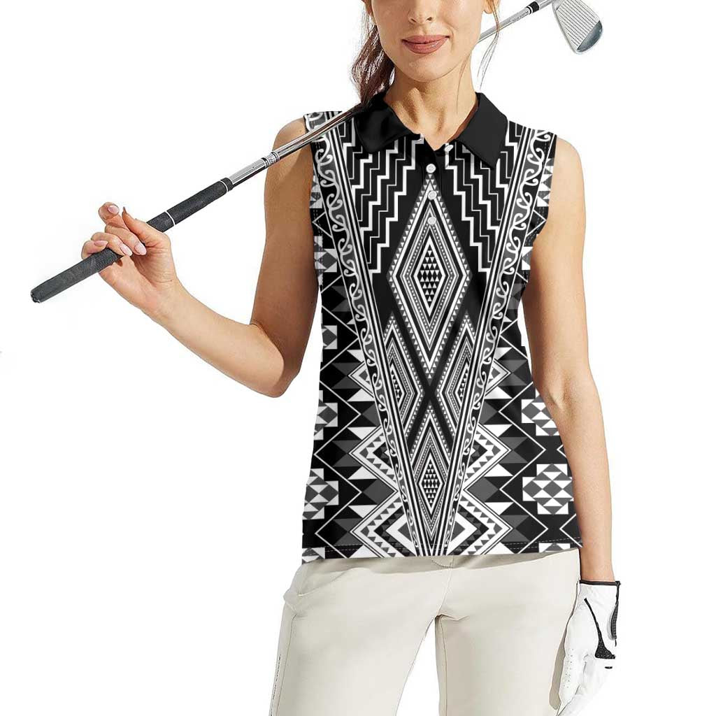 Aotearoa Tukutuku and Poutama Motif Classic Women Sleeveless Polo Shirt LT03 - Polynesian Pride