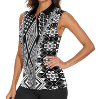 Aotearoa Tukutuku and Poutama Motif Classic Women Sleeveless Polo Shirt LT03 - Polynesian Pride