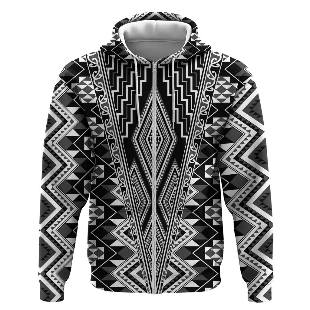 Aotearoa Tukutuku and Poutama Motif Classic Zip Hoodie
