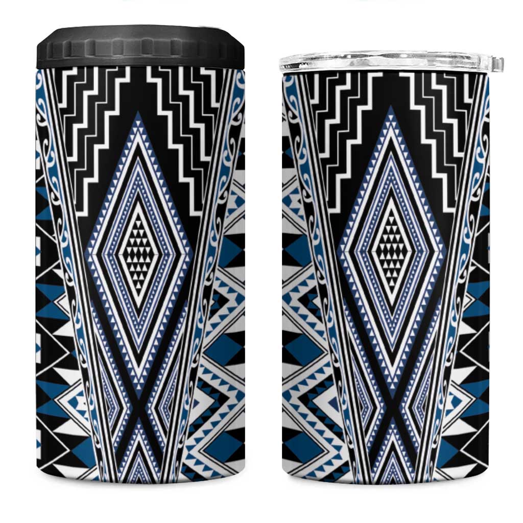 Blue Aotearoa Tukutuku and Poutama Motif 4 in 1 Can Cooler Tumbler LT03 One Size: 16 oz Blue - Polynesian Pride