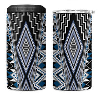 Blue Aotearoa Tukutuku and Poutama Motif 4 in 1 Can Cooler Tumbler LT03 One Size: 16 oz Blue - Polynesian Pride