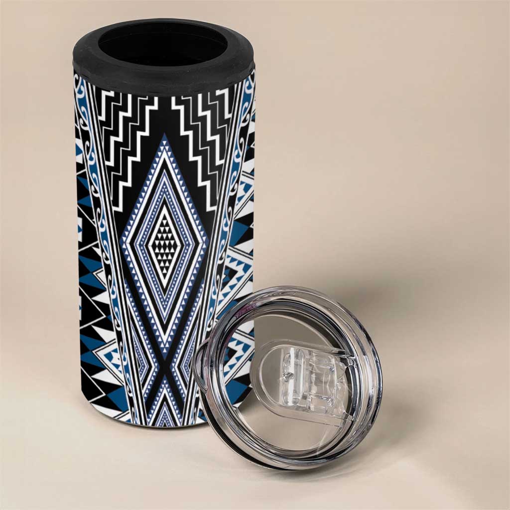 Blue Aotearoa Tukutuku and Poutama Motif 4 in 1 Can Cooler Tumbler LT03 - Polynesian Pride