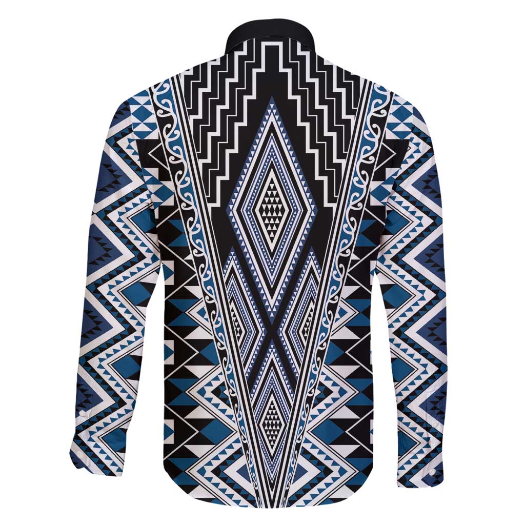 Blue Aotearoa Tukutuku and Poutama Motif Family Matching Off Shoulder Short Dress and Hawaiian Shirt LT03 - Polynesian Pride