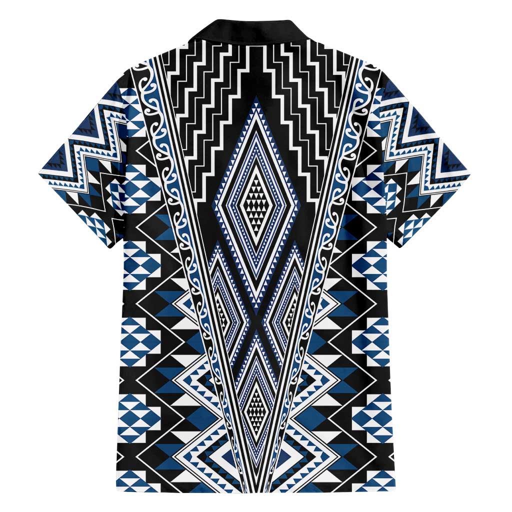 Blue Aotearoa Tukutuku and Poutama Motif Family Matching Short Sleeve Bodycon Dress and Hawaiian Shirt LT03 - Polynesian Pride