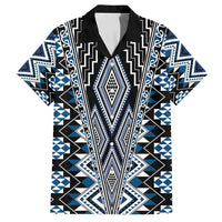 Blue Aotearoa Tukutuku and Poutama Motif Family Matching Summer Maxi Dress and Hawaiian Shirt LT03 Dad's Shirt - Short Sleeve Blue - Polynesian Pride