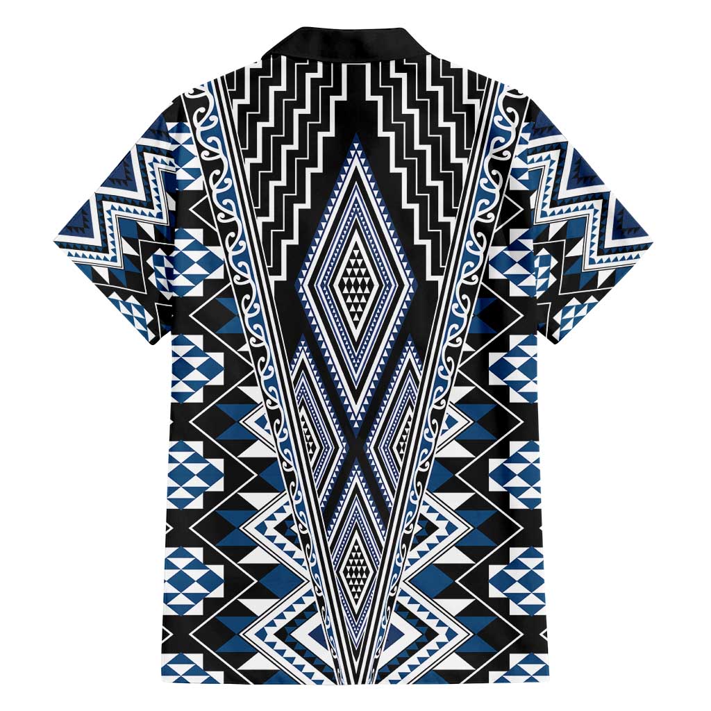 Blue Aotearoa Tukutuku and Poutama Motif Family Matching Tank Maxi Dress and Hawaiian Shirt LT03 - Polynesian Pride