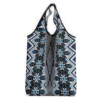Blue Aotearoa Tukutuku and Poutama Motif Grocery Bag