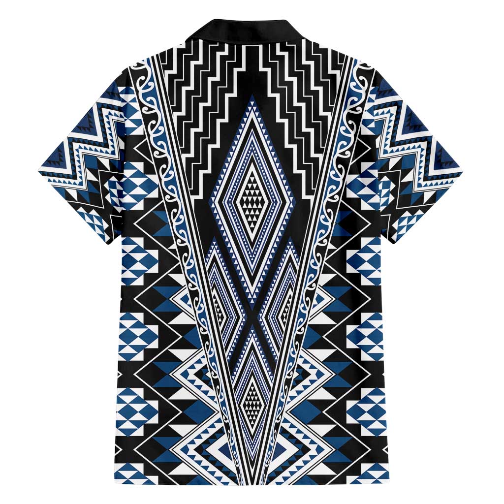 Blue Aotearoa Tukutuku and Poutama Motif Hawaiian Shirt