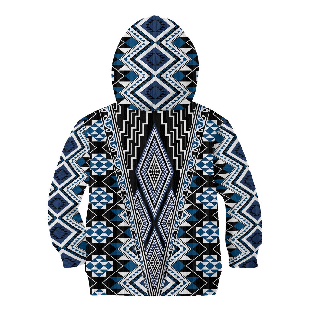 Blue Aotearoa Tukutuku and Poutama Motif Kid Hoodie