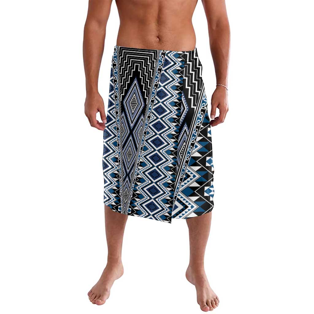 Blue Aotearoa Tukutuku and Poutama Motif Lavalava