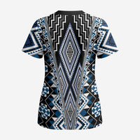 Blue Aotearoa Tukutuku and Poutama Motif Scrub Top - Polynesian Pride