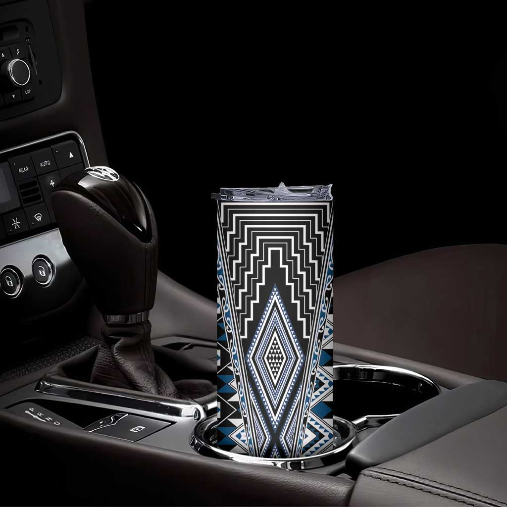 Blue Aotearoa Tukutuku and Poutama Motif Skinny Tumbler LT03 - Polynesian Pride