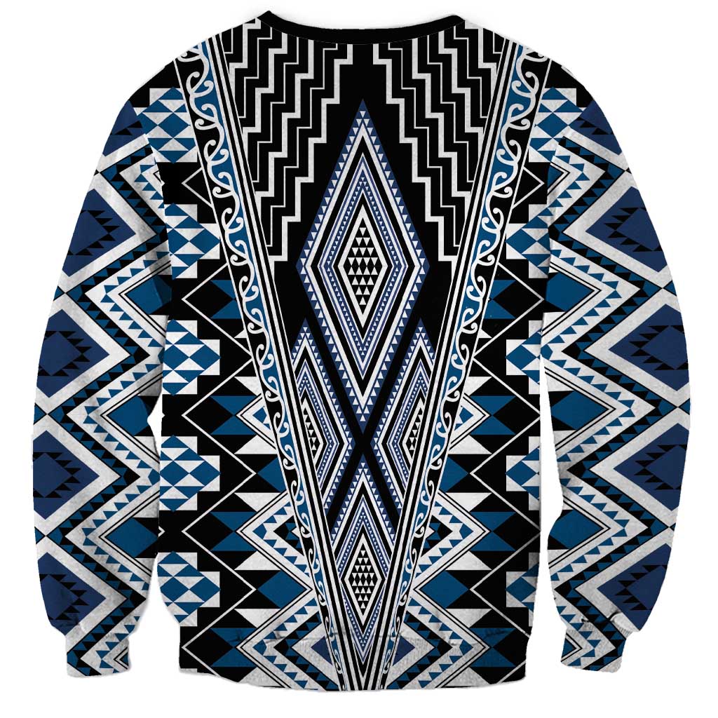 Blue Aotearoa Tukutuku and Poutama Motif Sweatshirt