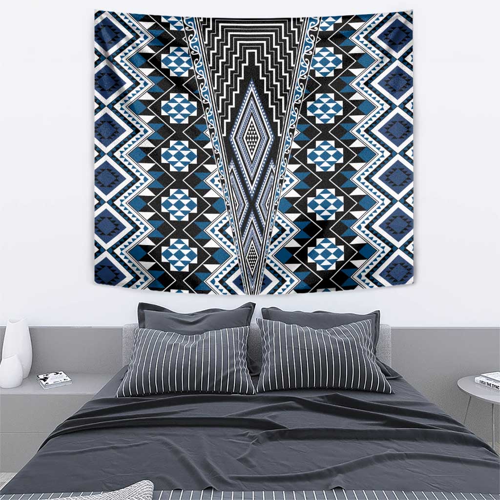 Blue Aotearoa Tukutuku and Poutama Motif Tapestry