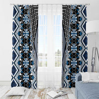 Blue Aotearoa Tukutuku and Poutama Motif Window Curtain