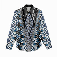 Blue Aotearoa Tukutuku and Poutama Motif Women Casual Shirt LT03 - Polynesian Pride