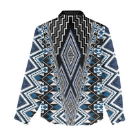 Blue Aotearoa Tukutuku and Poutama Motif Women Casual Shirt LT03 - Polynesian Pride