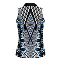 Blue Aotearoa Tukutuku and Poutama Motif Women Sleeveless Polo Shirt LT03 - Polynesian Pride