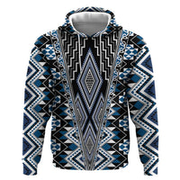 Blue Aotearoa Tukutuku and Poutama Motif Zip Hoodie