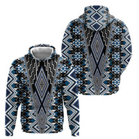 Blue Aotearoa Tukutuku and Poutama Motif Zip Hoodie