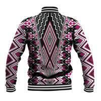 Pink Aotearoa Tukutuku and Poutama Motif Baseball Jacket