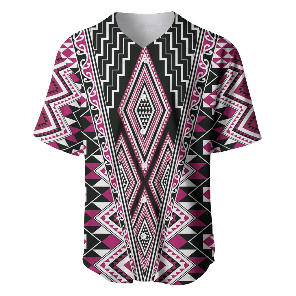 Pink Aotearoa Tukutuku and Poutama Motif Baseball Jersey LT03 Pink - Polynesian Pride