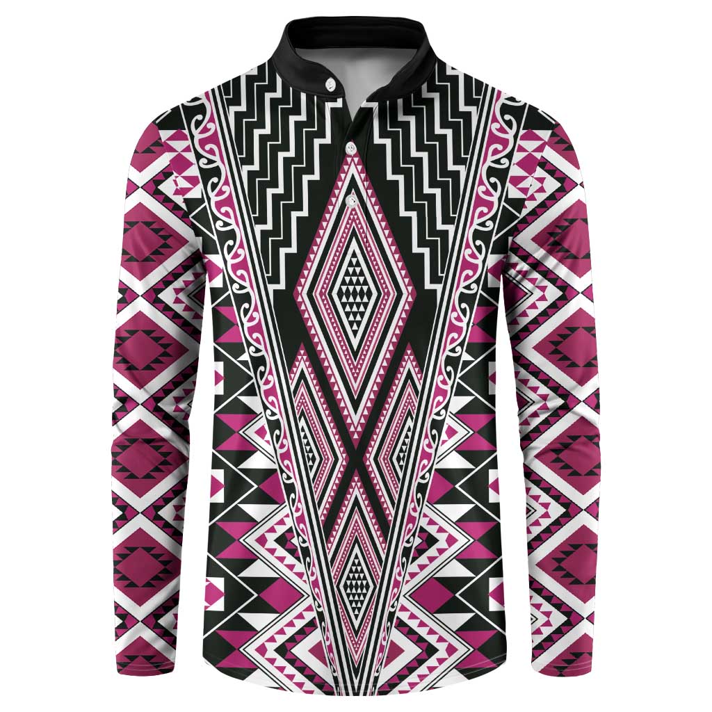 Pink Aotearoa Tukutuku and Poutama Motif Button Sweatshirt LT03 Pink - Polynesian Pride