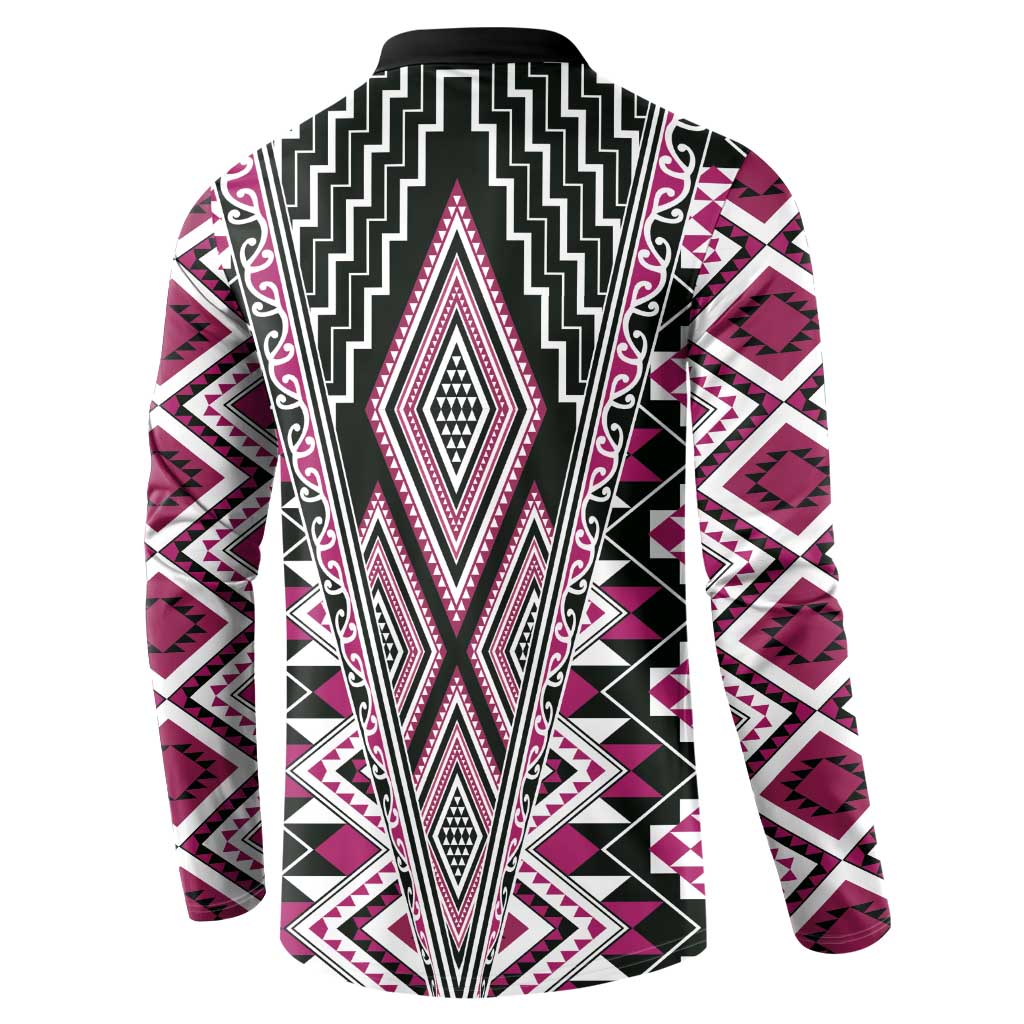 Pink Aotearoa Tukutuku and Poutama Motif Button Sweatshirt LT03 - Polynesian Pride