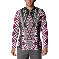 Pink Aotearoa Tukutuku and Poutama Motif Button Sweatshirt LT03 - Polynesian Pride