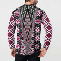 Pink Aotearoa Tukutuku and Poutama Motif Button Sweatshirt LT03 - Polynesian Pride