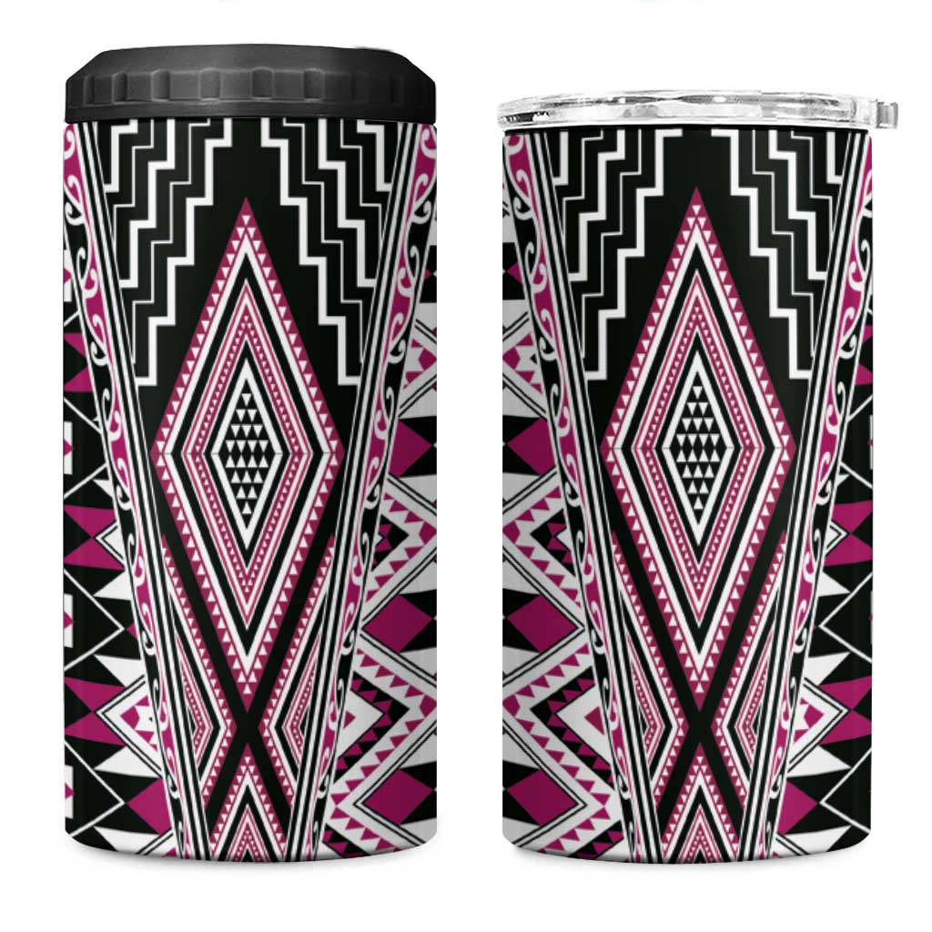 Pink Aotearoa Tukutuku and Poutama Motif 4 in 1 Can Cooler Tumbler LT03 One Size: 16 oz Pink - Polynesian Pride
