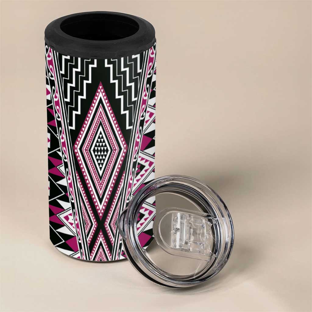 Pink Aotearoa Tukutuku and Poutama Motif 4 in 1 Can Cooler Tumbler LT03 - Polynesian Pride