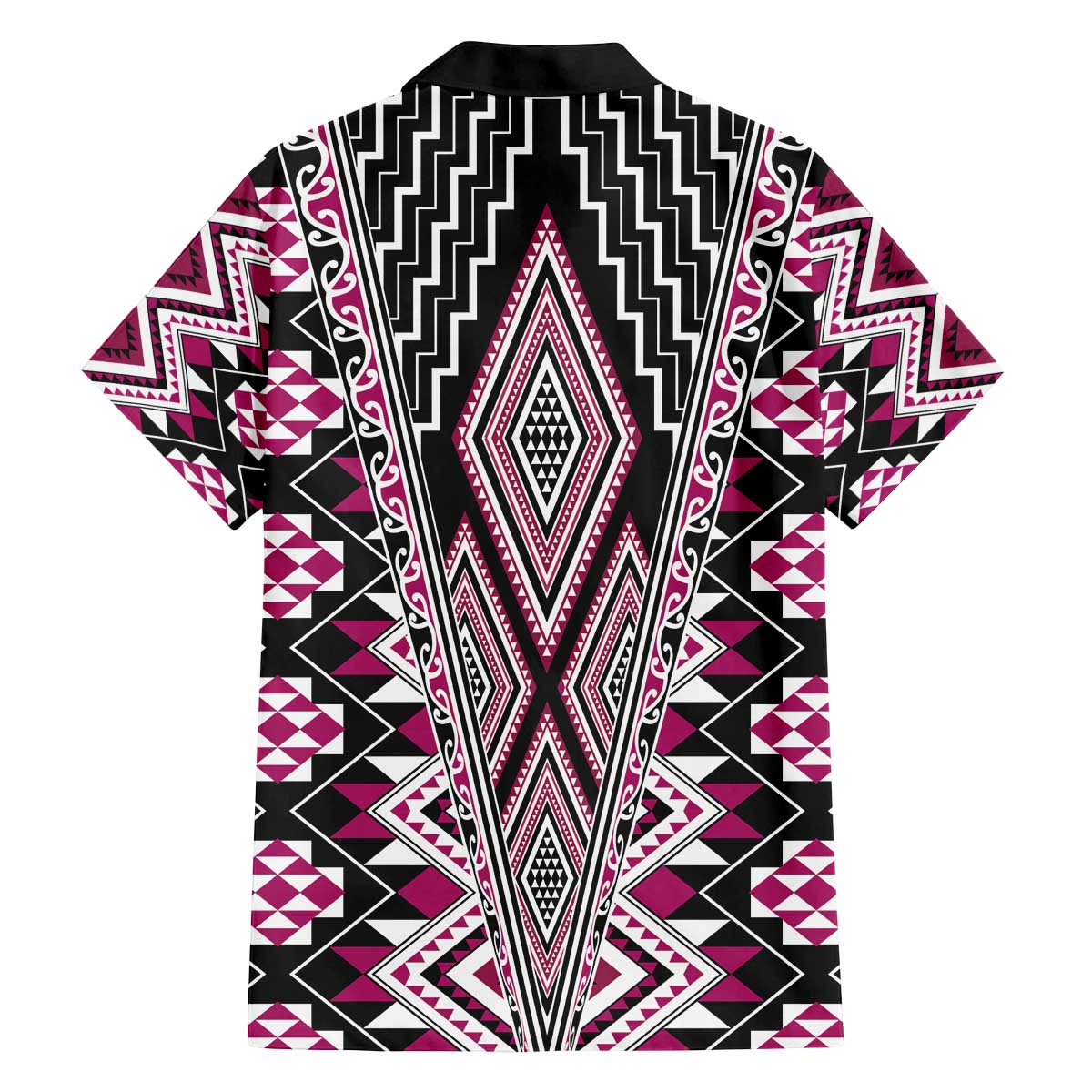 Pink Aotearoa Tukutuku and Poutama Motif Family Matching Off The Shoulder Long Sleeve Dress and Hawaiian Shirt