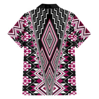 Pink Aotearoa Tukutuku and Poutama Motif Family Matching Off The Shoulder Long Sleeve Dress and Hawaiian Shirt