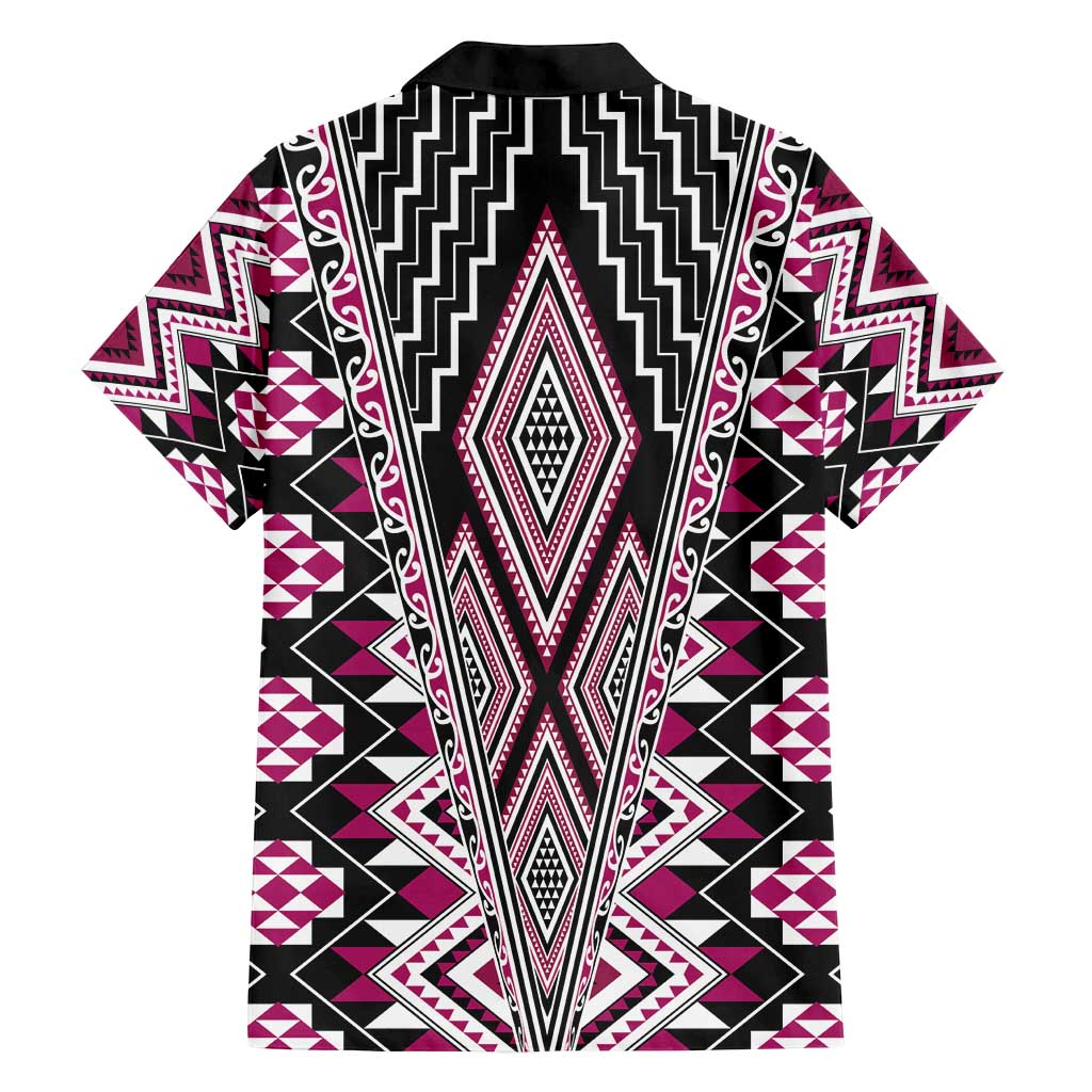 Pink Aotearoa Tukutuku and Poutama Motif Family Matching Off Shoulder Maxi Dress and Hawaiian Shirt LT03 - Polynesian Pride