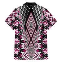 Pink Aotearoa Tukutuku and Poutama Motif Family Matching Off Shoulder Short Dress and Hawaiian Shirt LT03 - Polynesian Pride