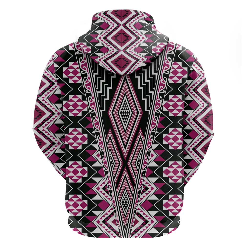 Pink Aotearoa Tukutuku and Poutama Motif Hoodie