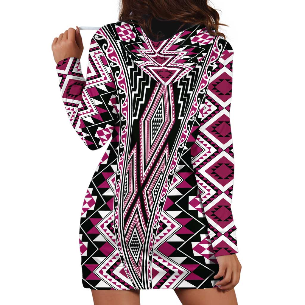 Pink Aotearoa Tukutuku and Poutama Motif Hoodie Dress