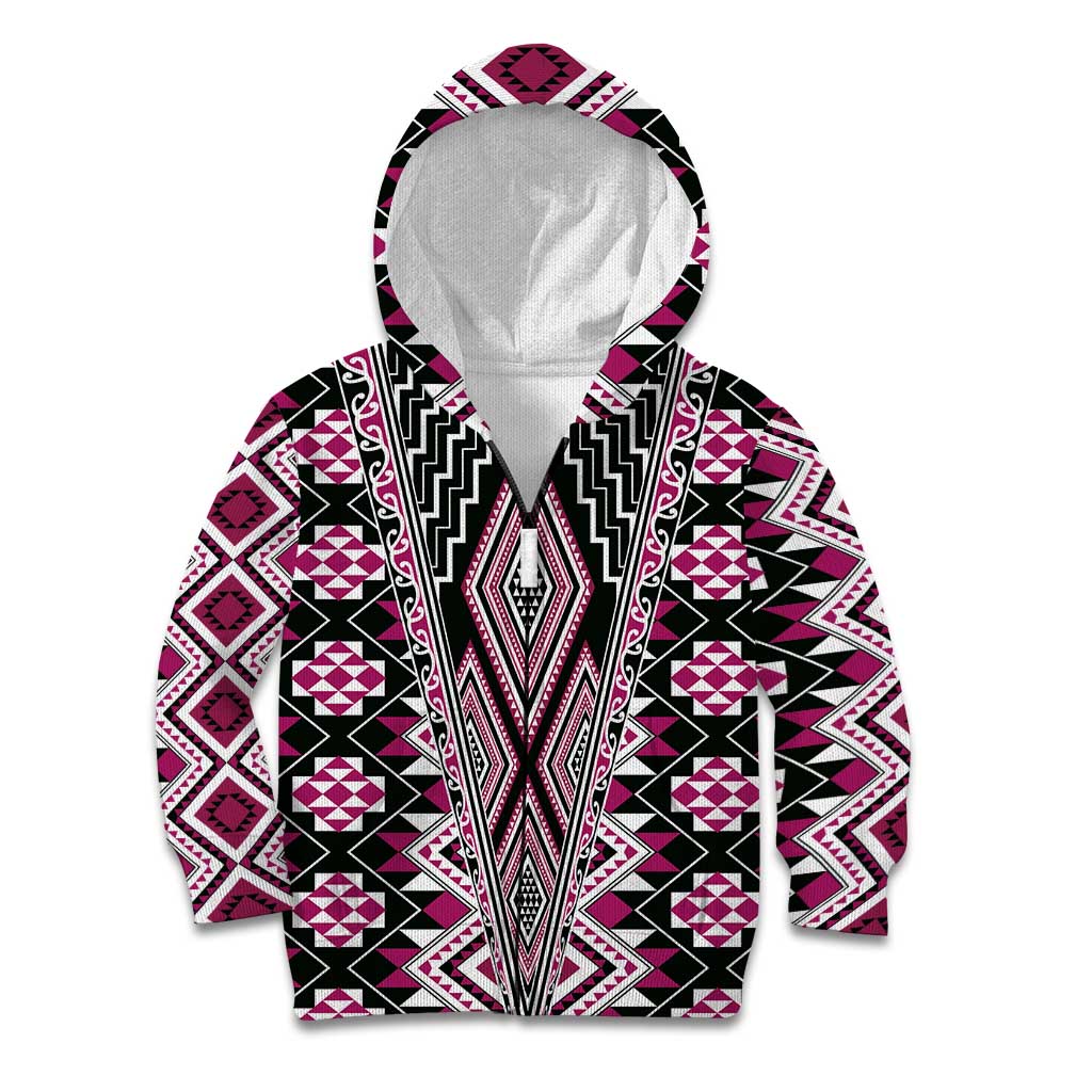 Pink Aotearoa Tukutuku and Poutama Motif Kid Hoodie