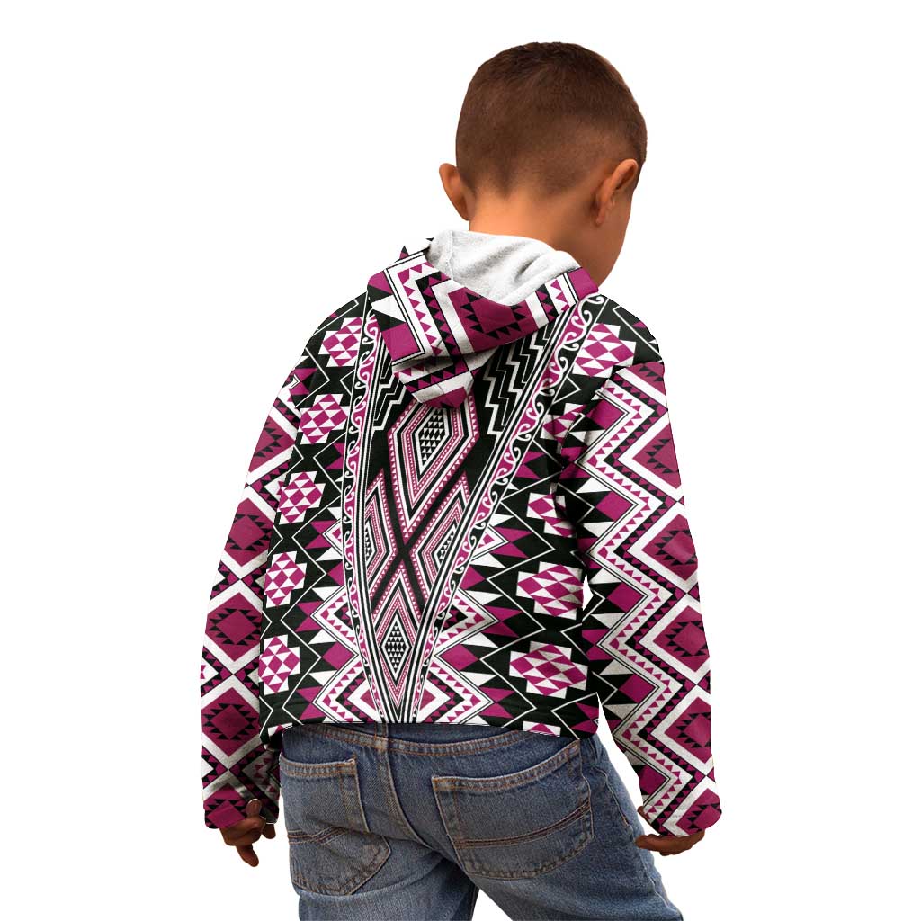 Pink Aotearoa Tukutuku and Poutama Motif Kid Hoodie