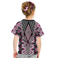 Pink Aotearoa Tukutuku and Poutama Motif Kid T Shirt