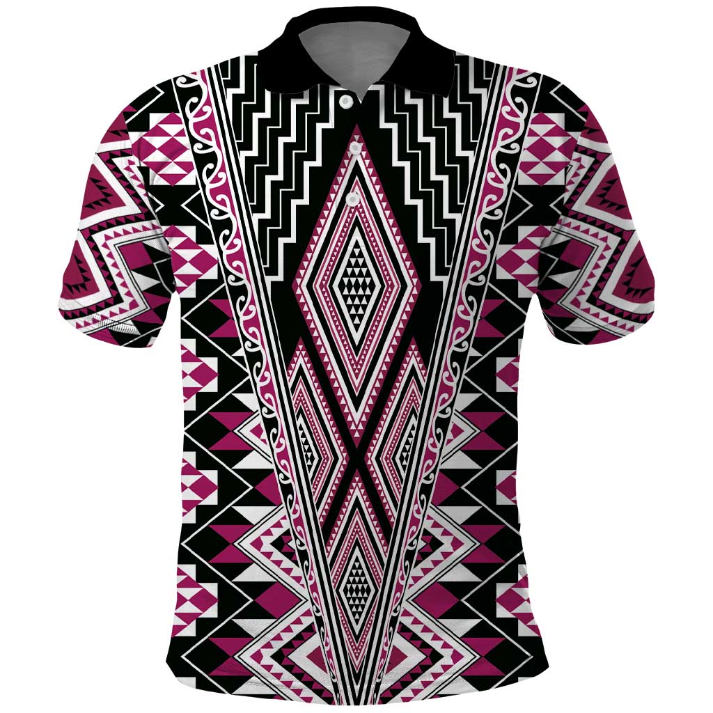 Pink Aotearoa Tukutuku and Poutama Motif Polo Shirt