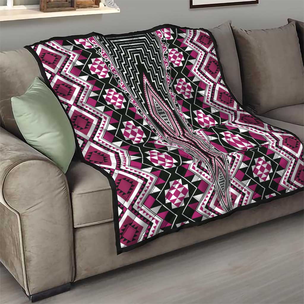 Pink Aotearoa Tukutuku and Poutama Motif Quilt