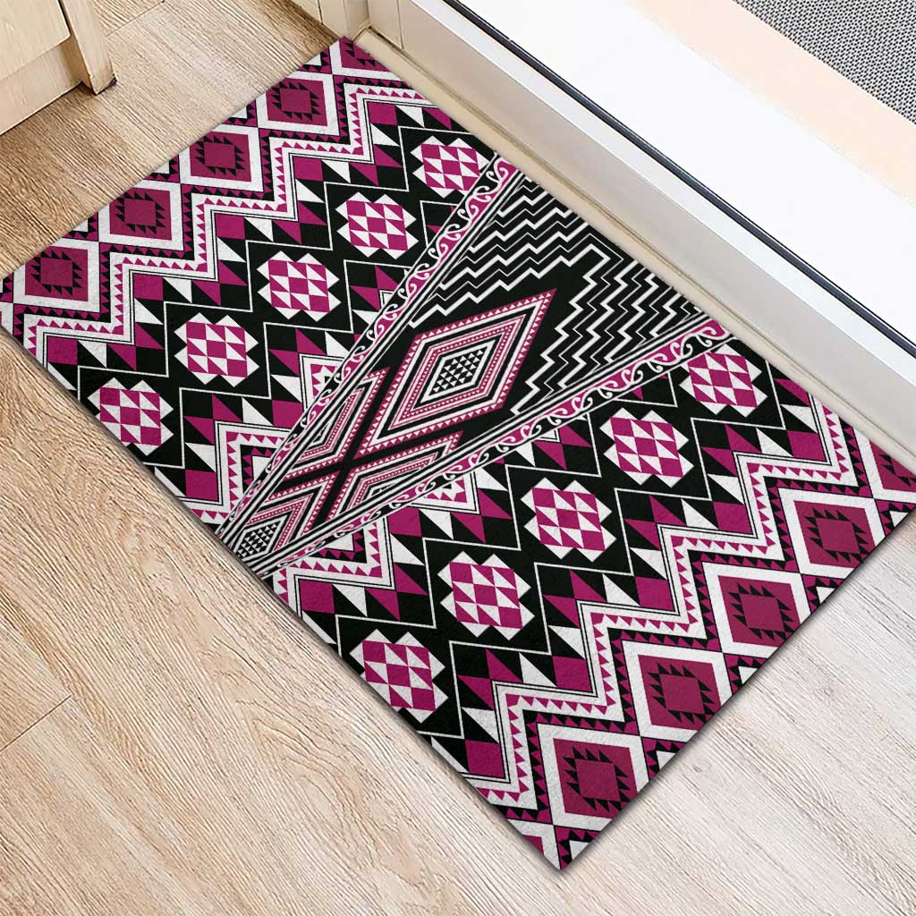 Pink Aotearoa Tukutuku and Poutama Motif Rubber Doormat LT03 - Polynesian Pride