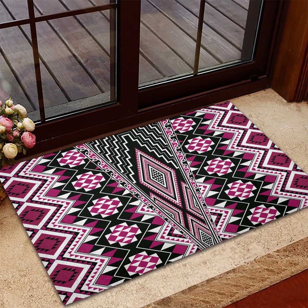 Pink Aotearoa Tukutuku and Poutama Motif Rubber Doormat LT03 - Polynesian Pride