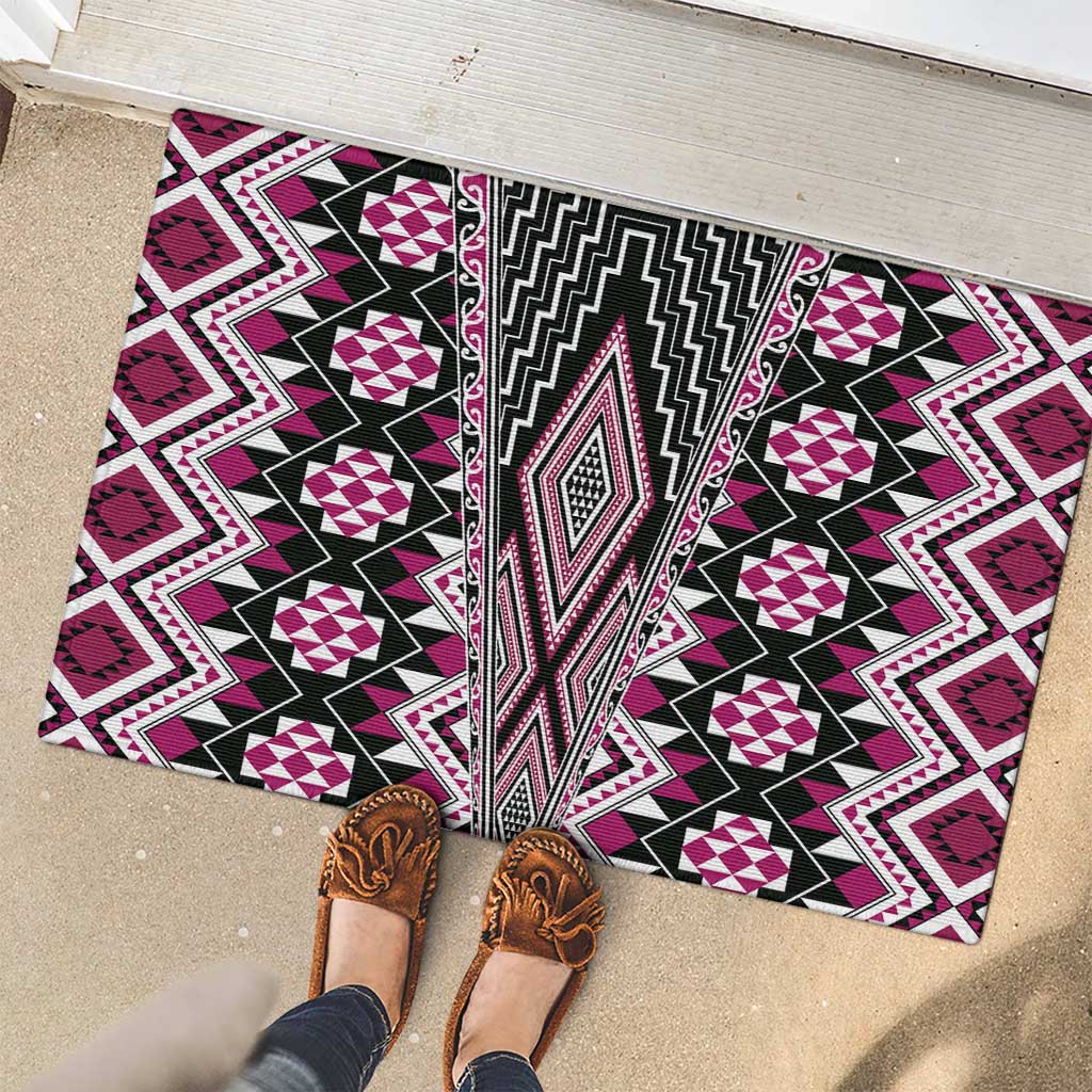 Pink Aotearoa Tukutuku and Poutama Motif Rubber Doormat LT03 - Polynesian Pride