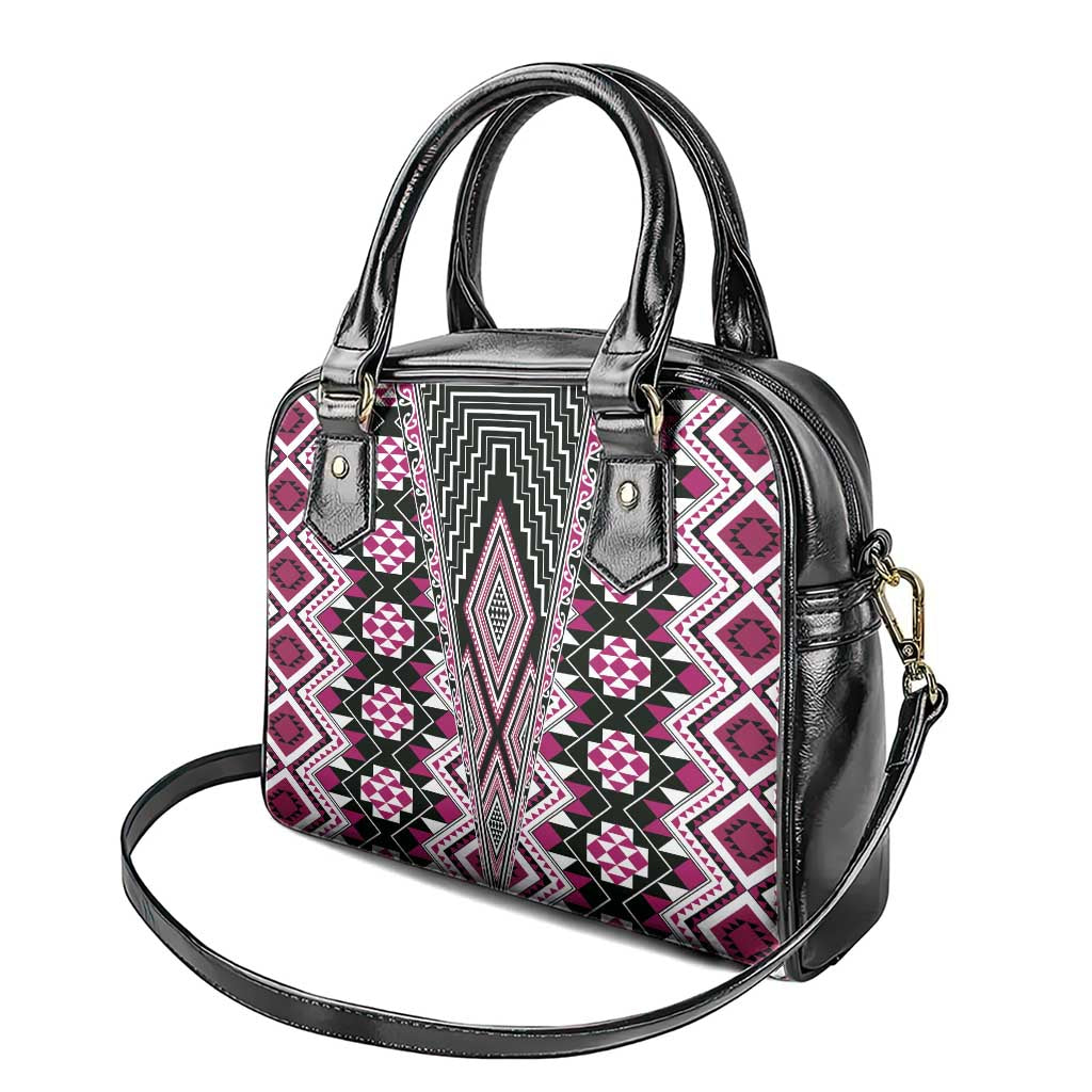 Pink Aotearoa Tukutuku and Poutama Motif Shoulder Handbag
