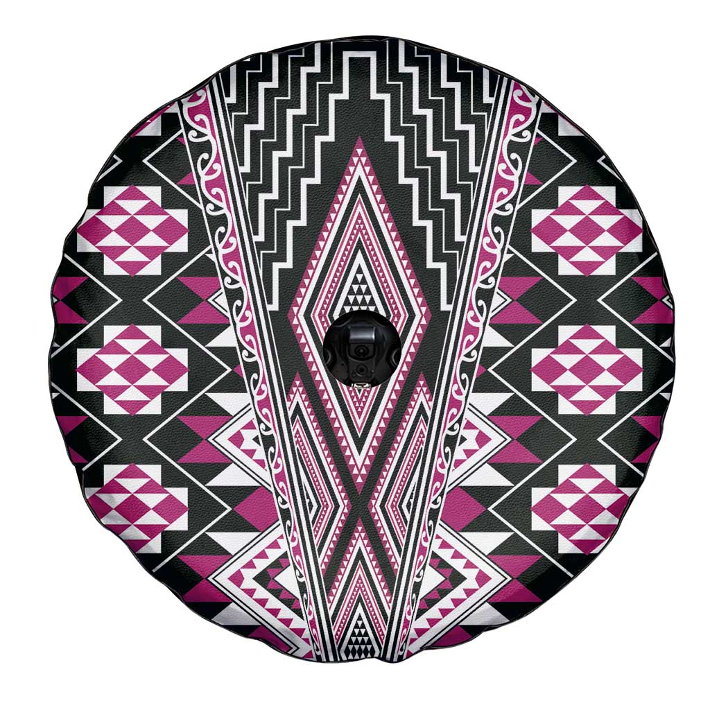Pink Aotearoa Tukutuku and Poutama Motif Spare Tire Cover