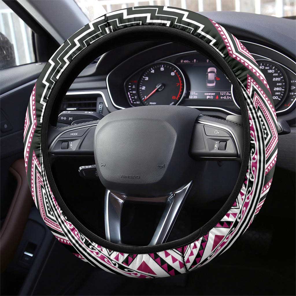 Pink Aotearoa Tukutuku and Poutama Motif Steering Wheel Cover